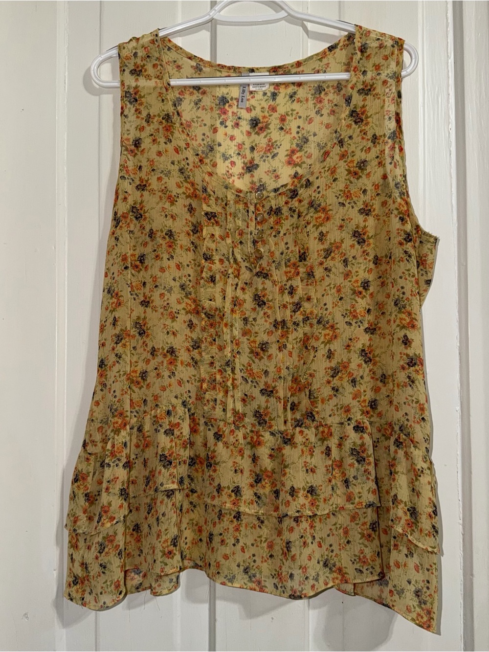 Women's size XL shirt top blouse Lightweight Floral Tiered Sleeveless Top